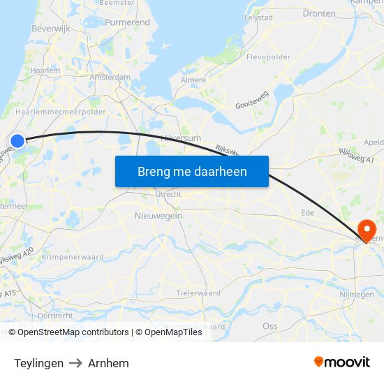 Teylingen to Arnhem map