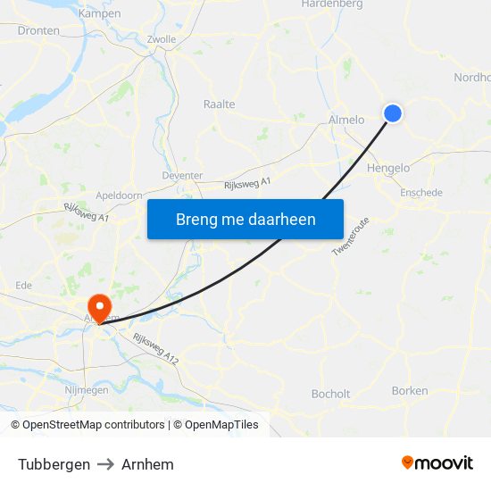Tubbergen to Arnhem map