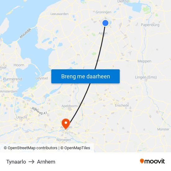 Tynaarlo to Arnhem map