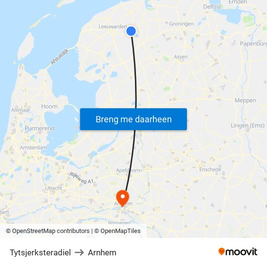 Tytsjerksteradiel to Arnhem map