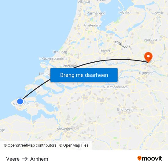 Veere to Arnhem map