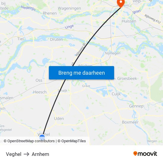 Veghel to Arnhem map