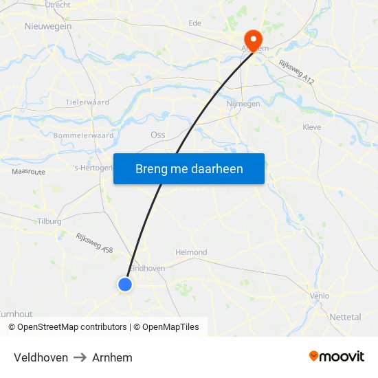 Veldhoven to Arnhem map