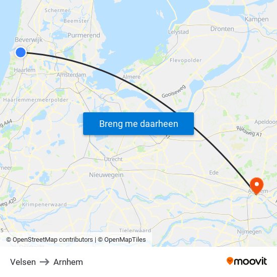Velsen to Arnhem map