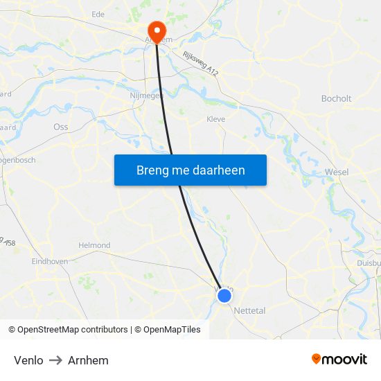 Venlo to Arnhem map