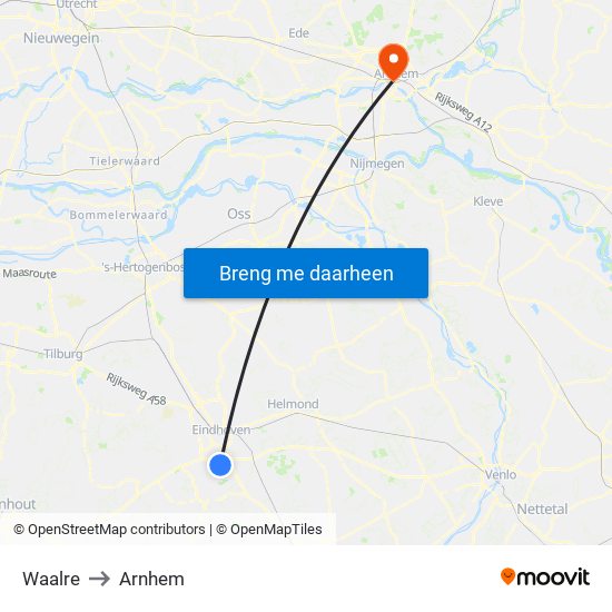 Waalre to Arnhem map