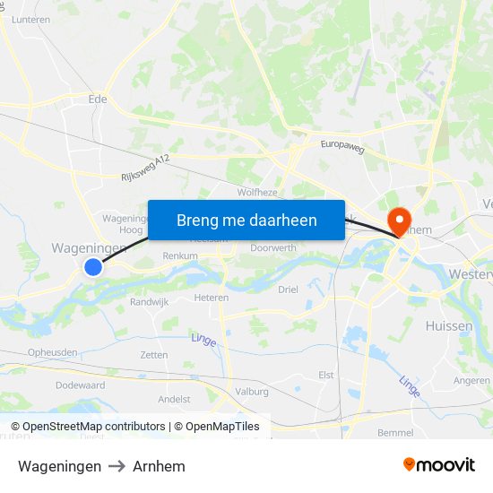 Wageningen to Arnhem map