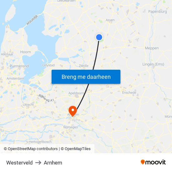 Westerveld to Arnhem map