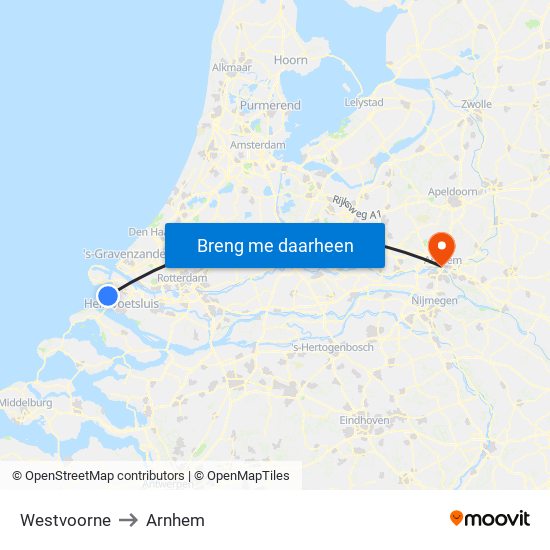 Westvoorne to Arnhem map