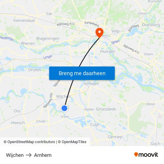 Wijchen to Arnhem map