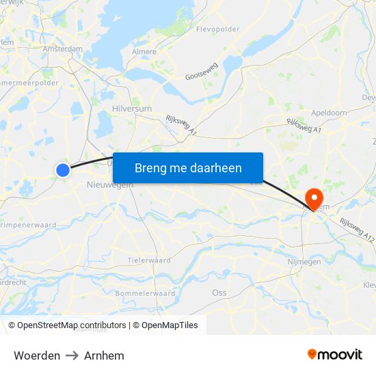 Woerden to Arnhem map