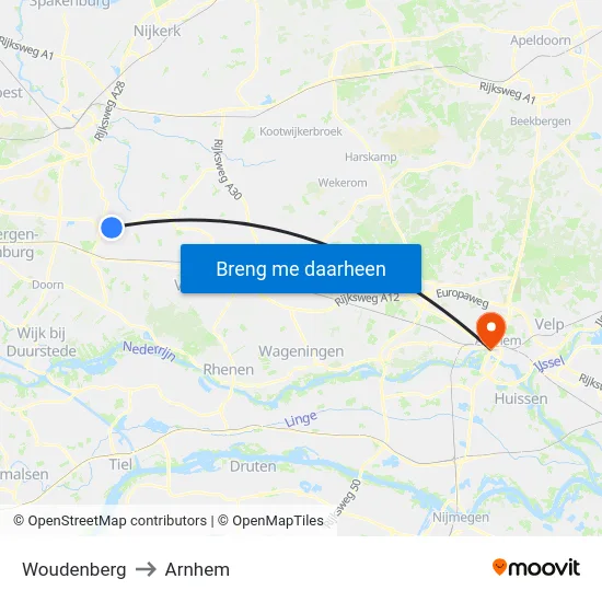 Woudenberg to Arnhem map