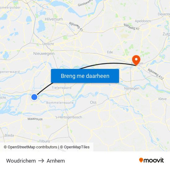 Woudrichem to Arnhem map