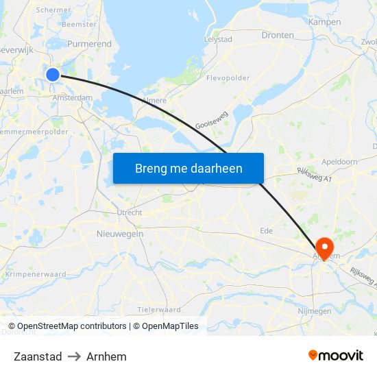 Zaanstad to Arnhem map