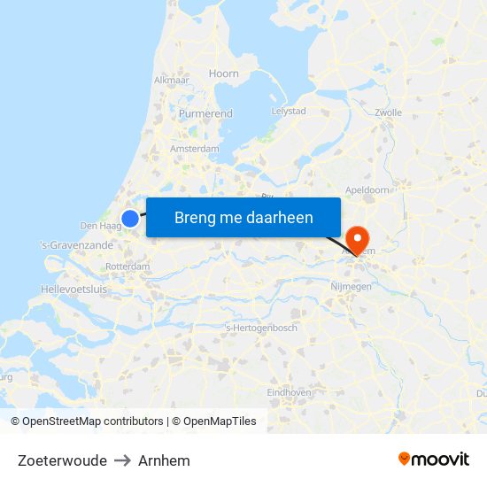 Zoeterwoude to Arnhem map