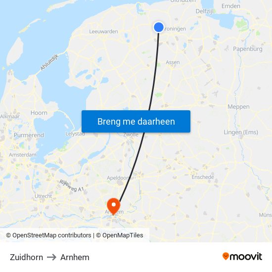 Zuidhorn to Arnhem map