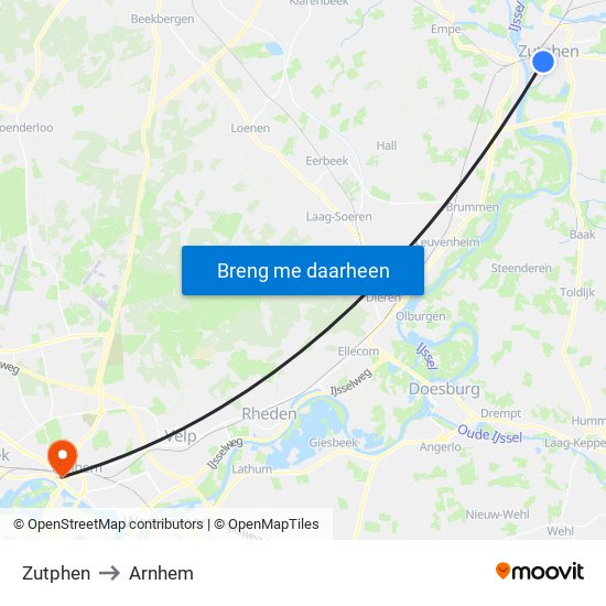 Zutphen to Arnhem map