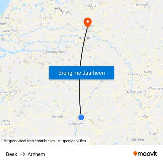 Beek to Arnhem map