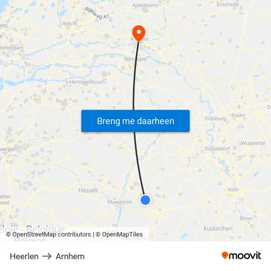 Heerlen to Arnhem map