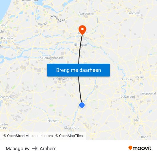 Maasgouw to Arnhem map