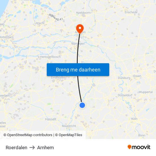 Roerdalen to Arnhem map