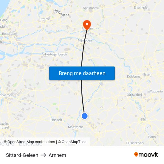 Sittard-Geleen to Arnhem map