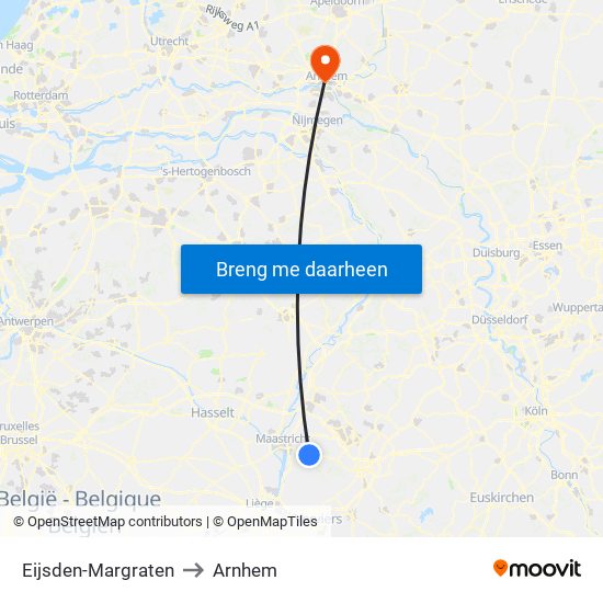 Eijsden-Margraten to Arnhem map