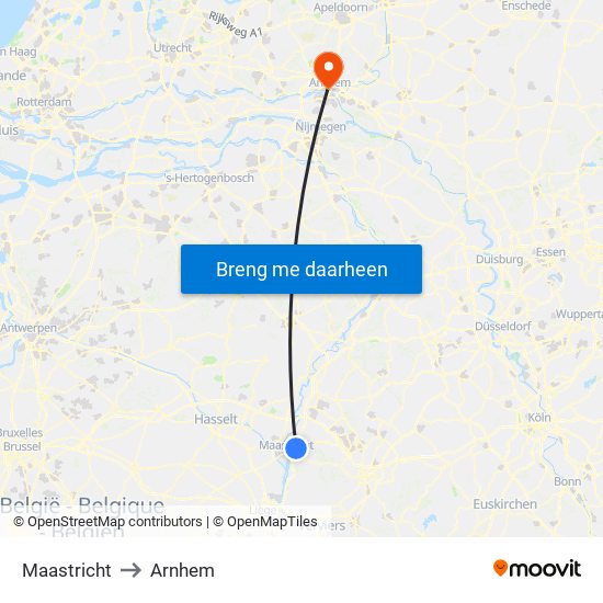 Maastricht to Arnhem map