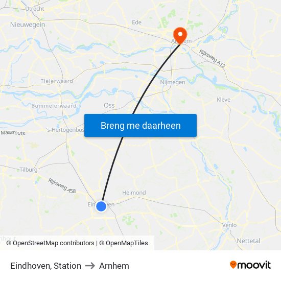 Eindhoven, Station to Arnhem map
