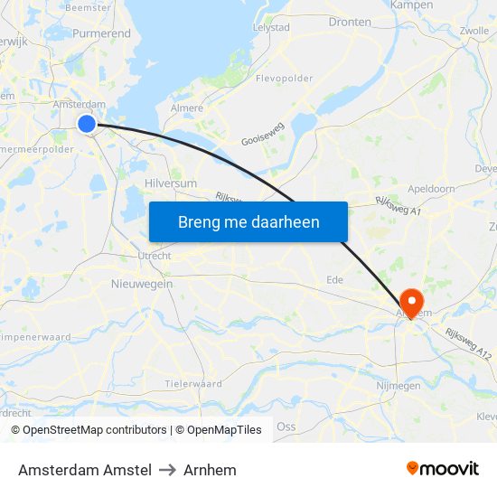 Amsterdam Amstel to Arnhem map