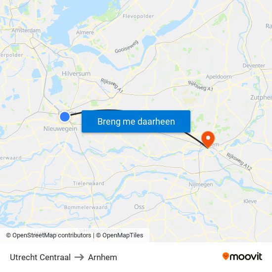 Utrecht Centraal to Arnhem map
