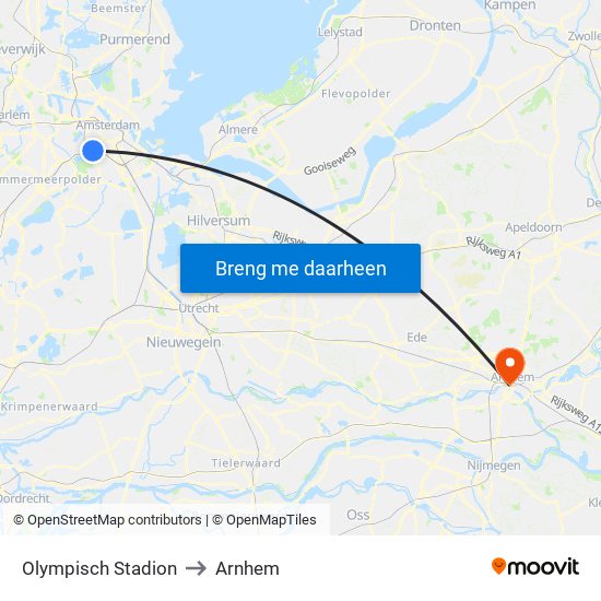 Olympisch Stadion to Arnhem map