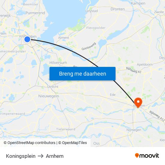 Koningsplein to Arnhem map