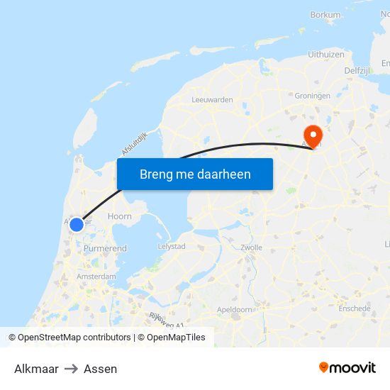 Alkmaar to Assen map