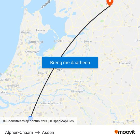 Alphen-Chaam to Assen map