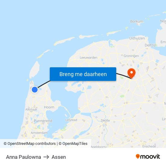 Anna Paulowna to Assen map