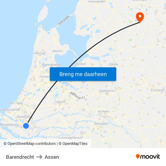 Barendrecht to Assen map