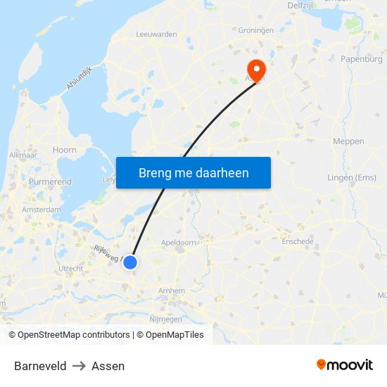 Barneveld to Assen map
