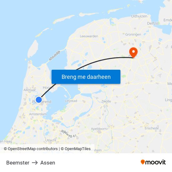 Beemster to Assen map