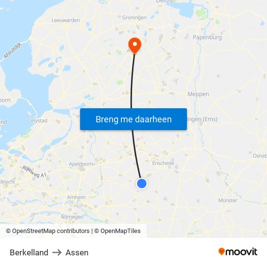 Berkelland to Assen map