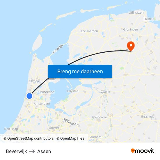 Beverwijk to Assen map