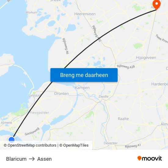 Blaricum to Assen map