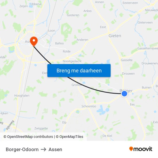 Borger-Odoorn to Assen map