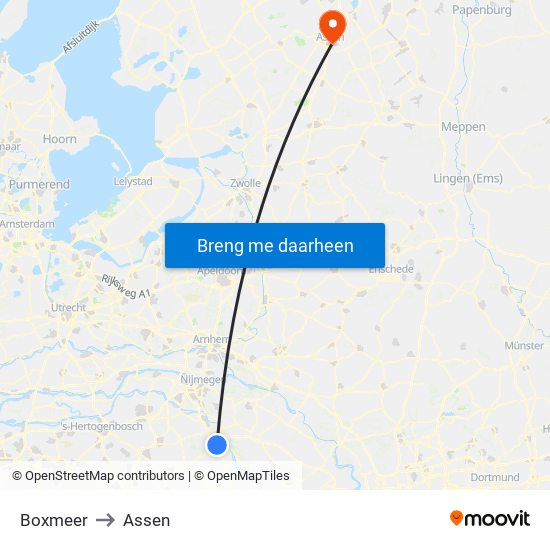 Boxmeer to Assen map