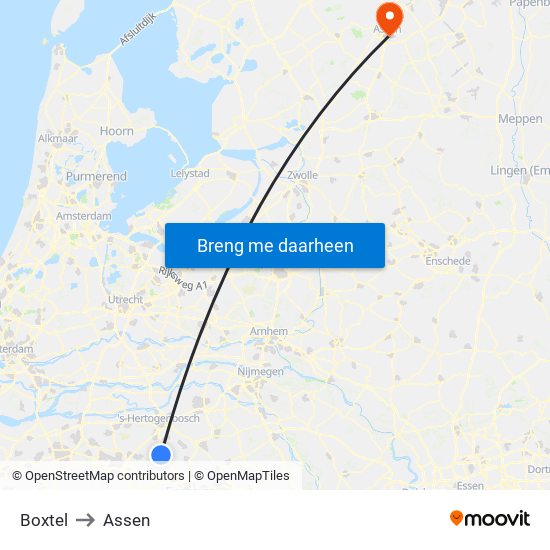 Boxtel to Assen map