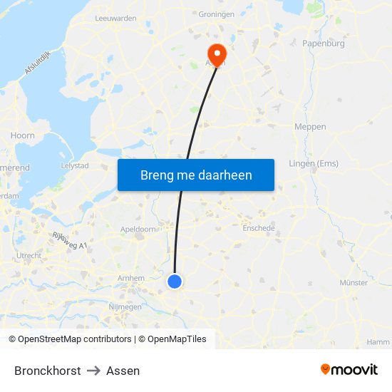 Bronckhorst to Assen map