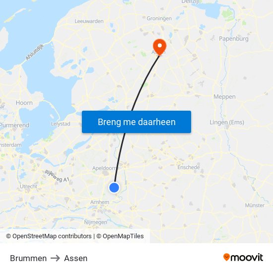 Brummen to Assen map