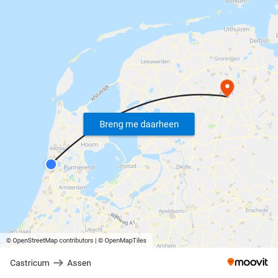Castricum to Assen map