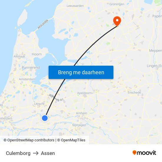 Culemborg to Assen map