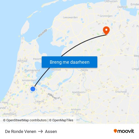 De Ronde Venen to Assen map